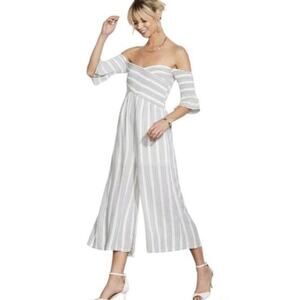 Ali & Jay Anthropologie Blue White Striped Jumpsuit Cropped S Wide Leg